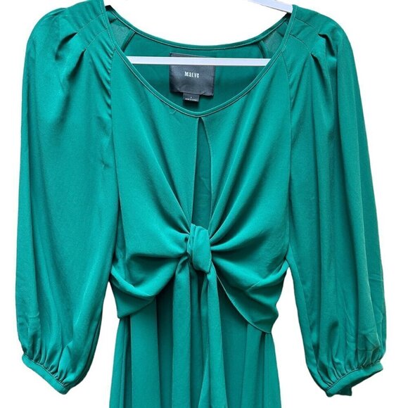 Anthropologie Dress Maeve Green Chiffon Valparaiso Bow Career Work Size 2 - Picture 2 of 9